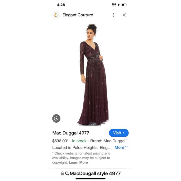 Mac Duggal 4977 Sequined & Bead Plunging V-Neck Mulberry Gown SZ 14 NWT - Picture 8 of 12